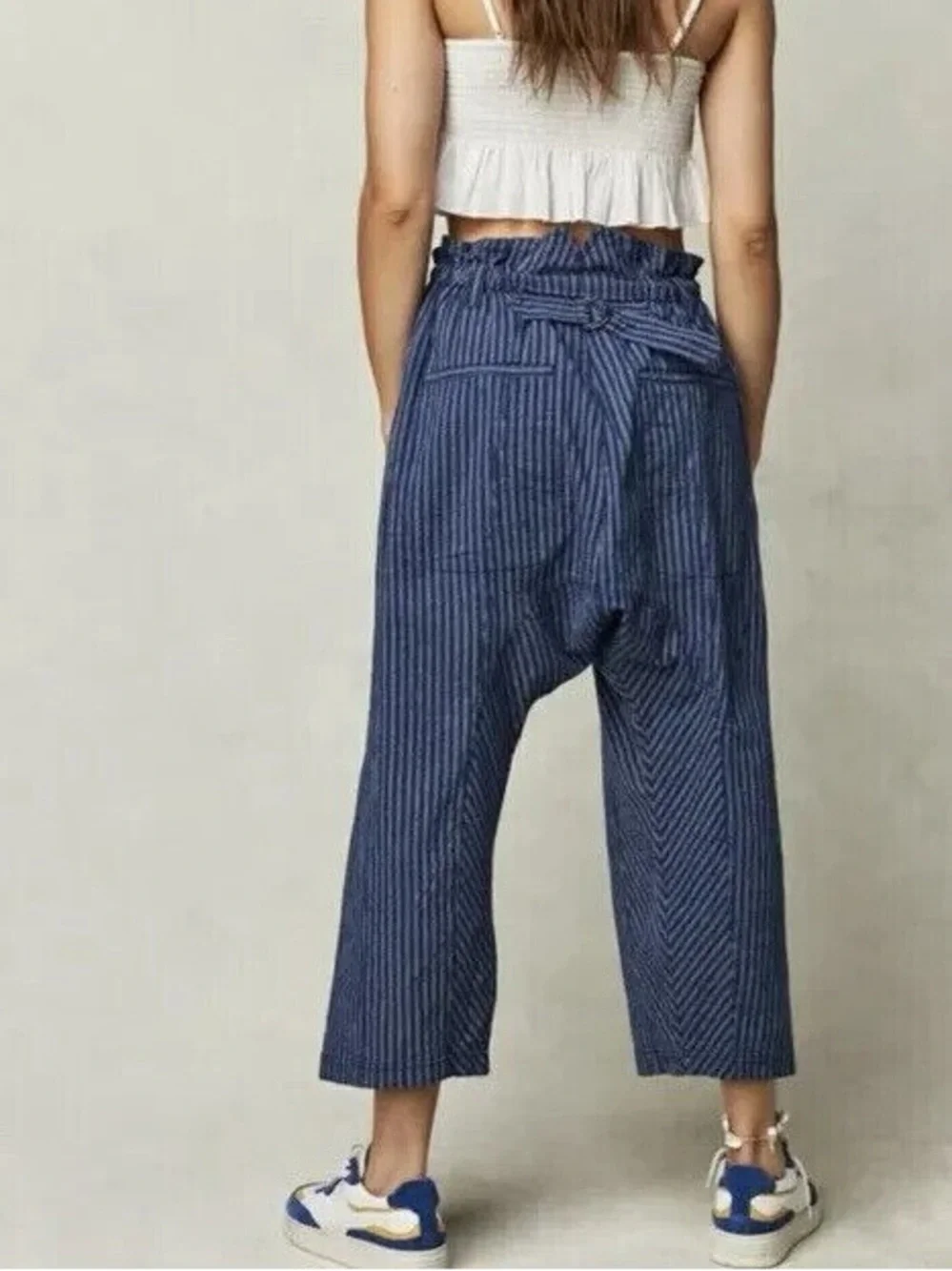 Free People Runyon Oversized Stripe Pants Navy Blue Pinstripe Size XS